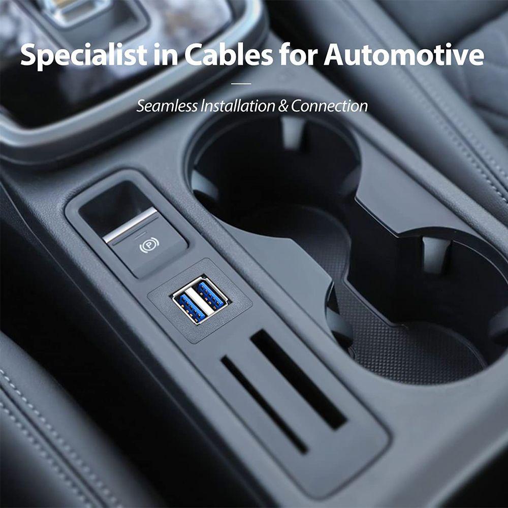 3ft Dual Ports Square USB 3.0 Car Dashboard Panel Flush Mount Extension Cable