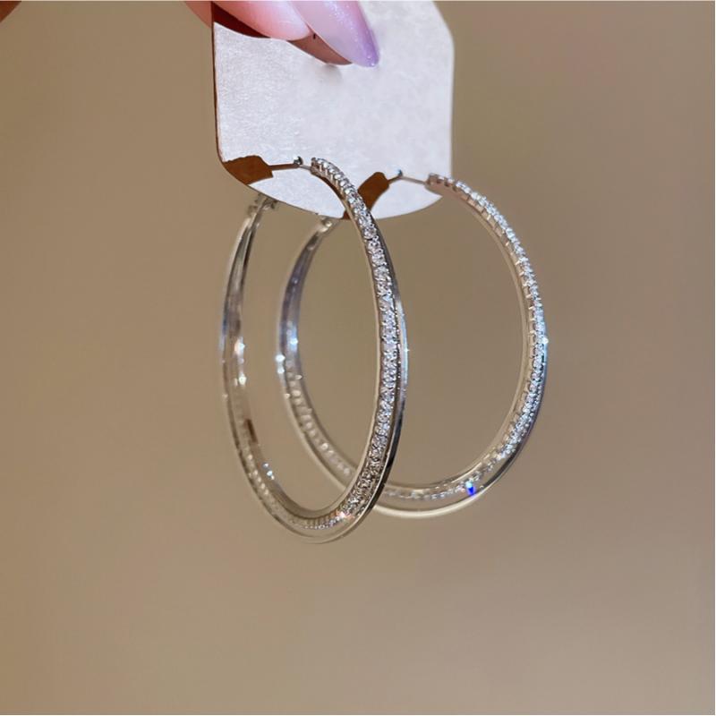 Exaggerated Big Round Full Rhinestone Crystal Hoop Earrings for Women Simple Hyperbole Geometric Circle Earrings Jewelry Gifts