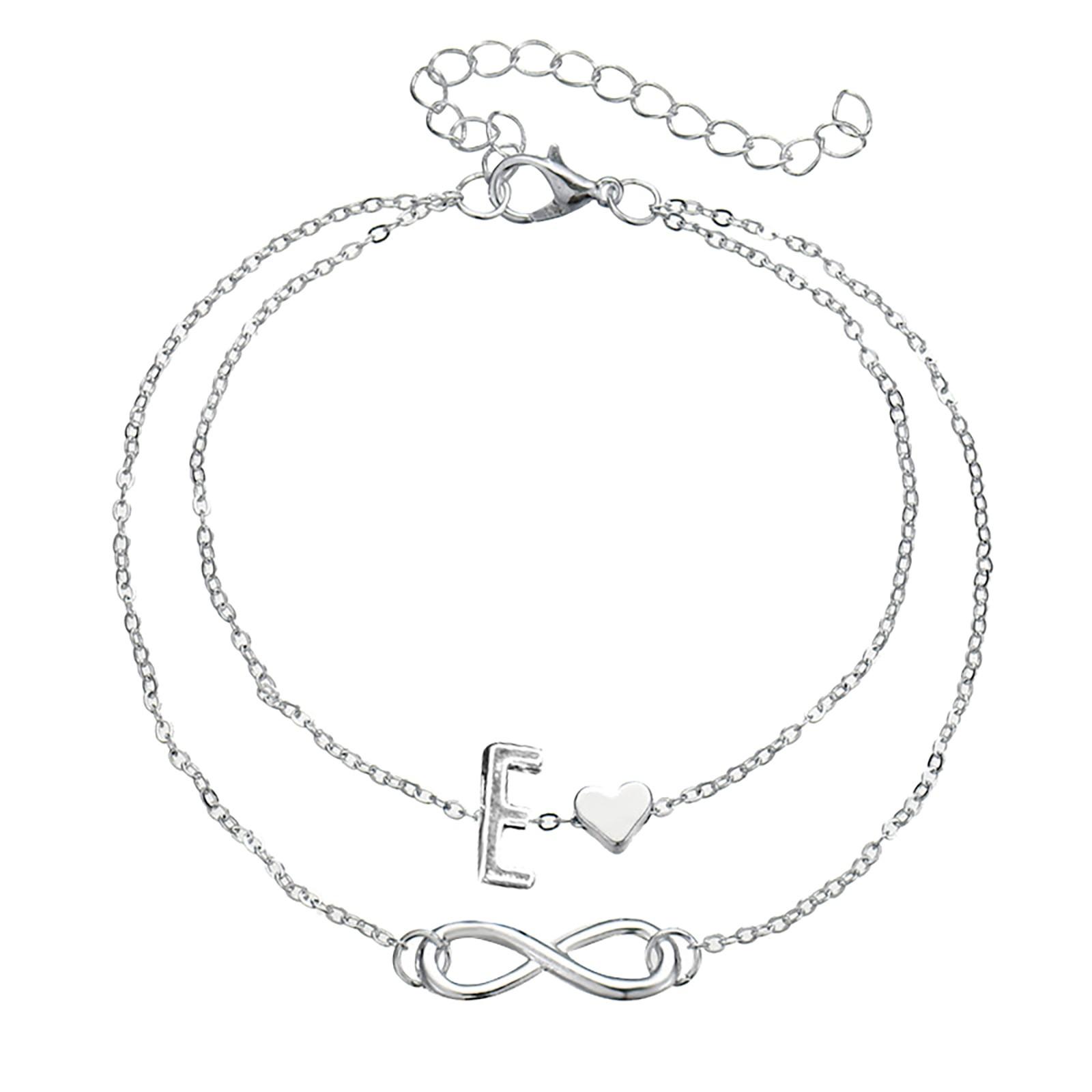 

Двойная цепочка для ног с буквами, бесконечная цепочка любви, женская цепочка для ног, летний подарок, пляжный подарок для мамы E серебряный