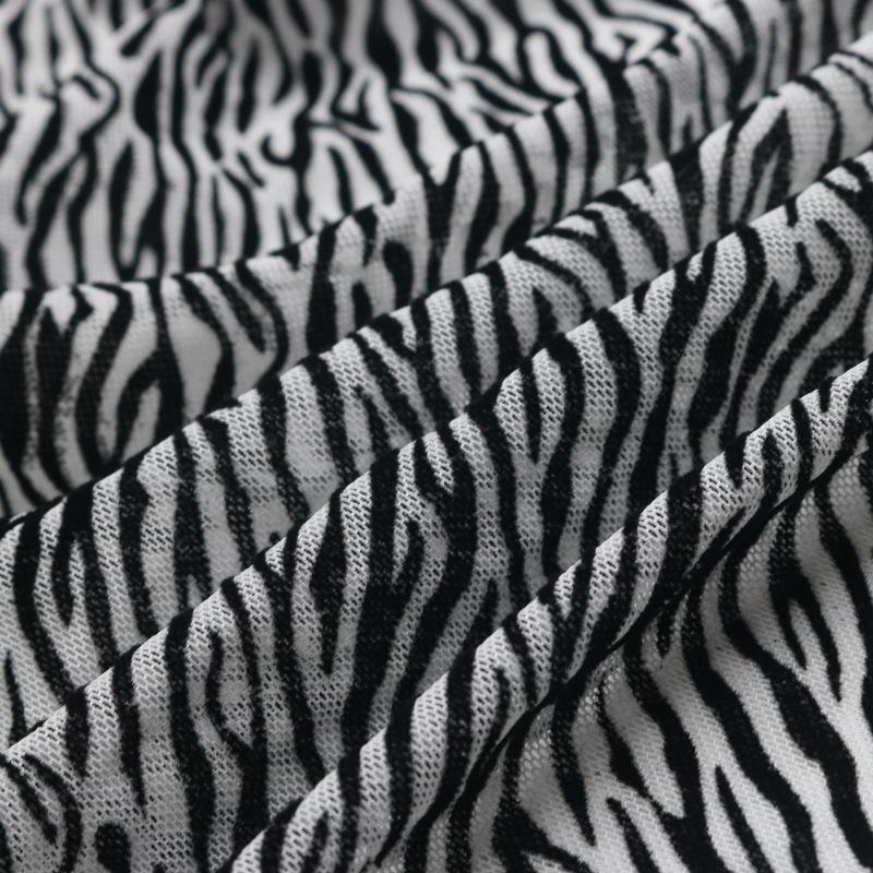 1yard Black White Color Zebra Stripes Print Flocking Mesh Fabric African Tulle Jacquard Velvet Fabrics for DIY Sewing Clothing