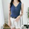 WTEMPO Ice Silk Solid Sport Camisole Women Slim Korean Casual V-Neck Vests Sleeveless Button Knitted Tank Tops
