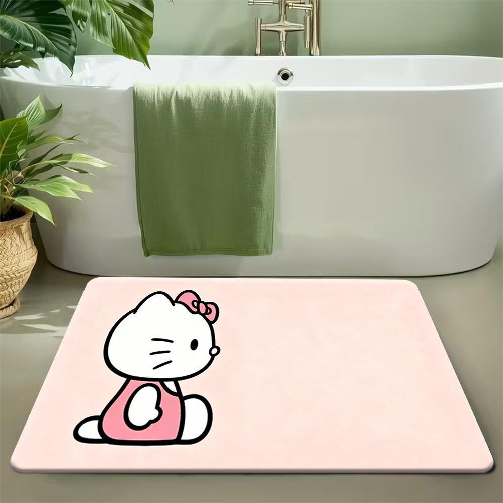 1pc for Hello Kitty Non-Slip Area Mat - Pink & Black Leopard Print, Washable Flannel Mat for Bedroom, Living Room, or Indoor U