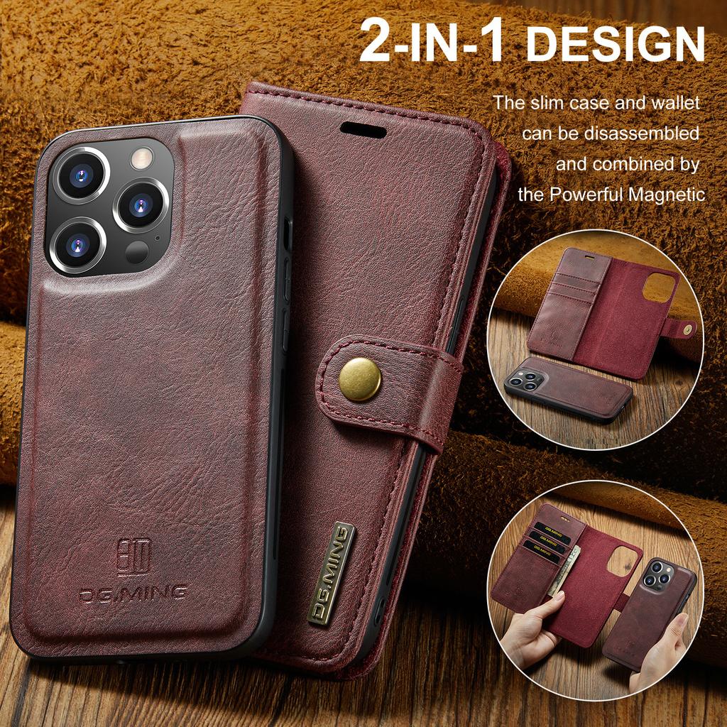 DG.MING for iPhone 16 Pro Max Case Detachable Split Leather Phone Cover