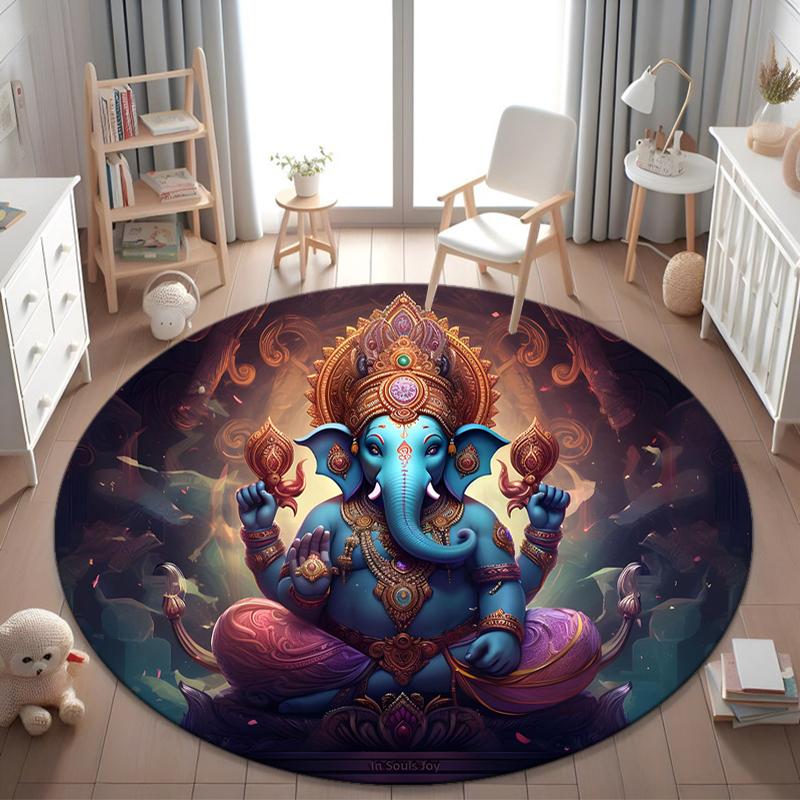 1Pc Elephant Circular Print Rug - Home Decoration Carpet For Living Room Bedroom Flooring Computer Chair Area Rug