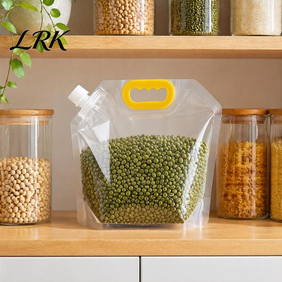 Vertical Standing Food Pouch 5PCS Grain Storage Bag with Handle, Large Capacity Cereal Container, Reusable Sealed Rice Dispenser Organizer,