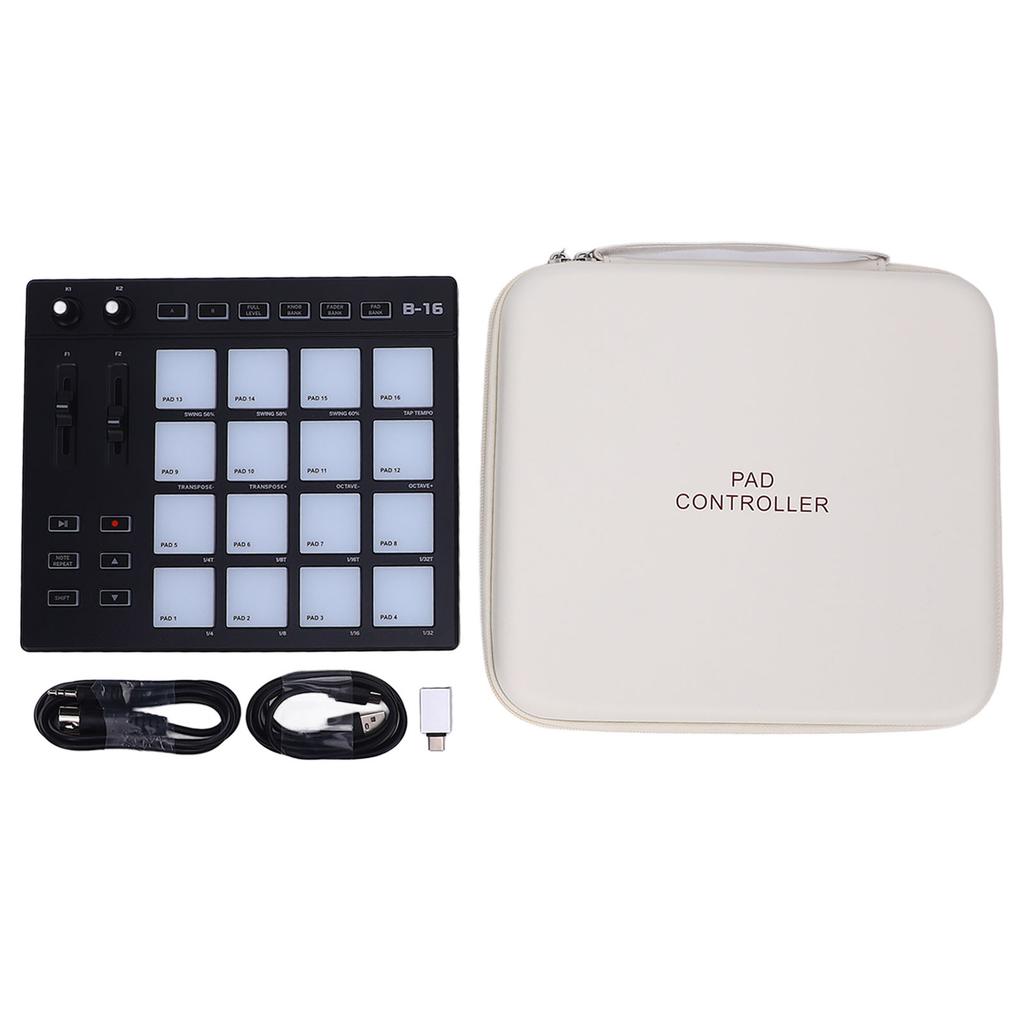 MIDI Controller with 16 Drum Pads 2 Assignable Fader Knobs RGB Portable MIDI Drum Pad for Music