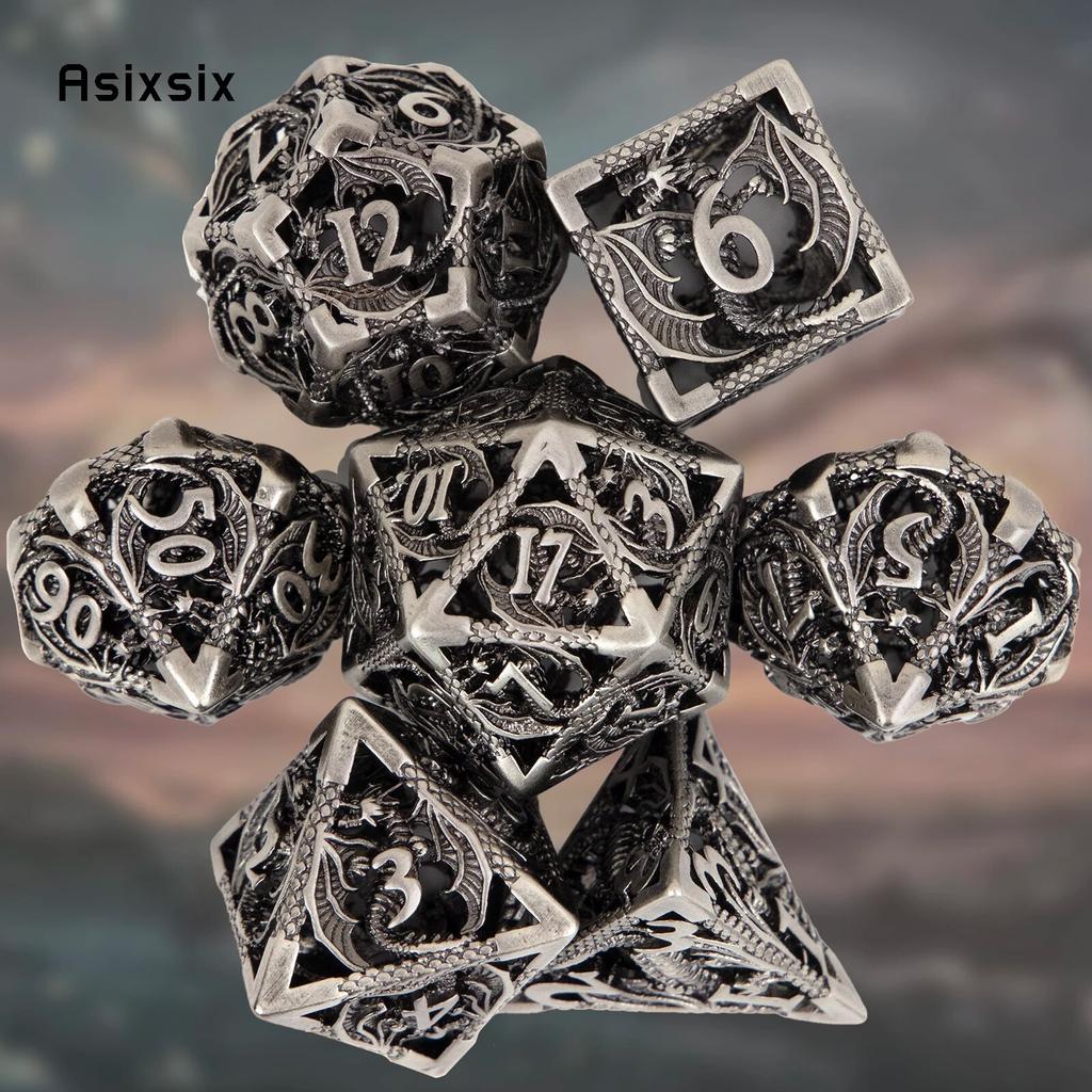 7 ks Silver Dragon Metal Dice Sada dutých kovových mnohostěnných kostek Vhodné pro RPG stolní karetní hru