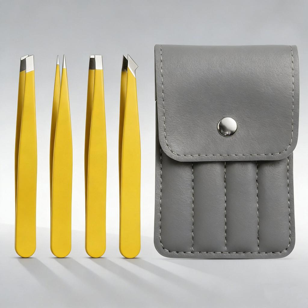 Universal Men's Eyebrow & Beard Tweezers Set with Razor & Leather Case