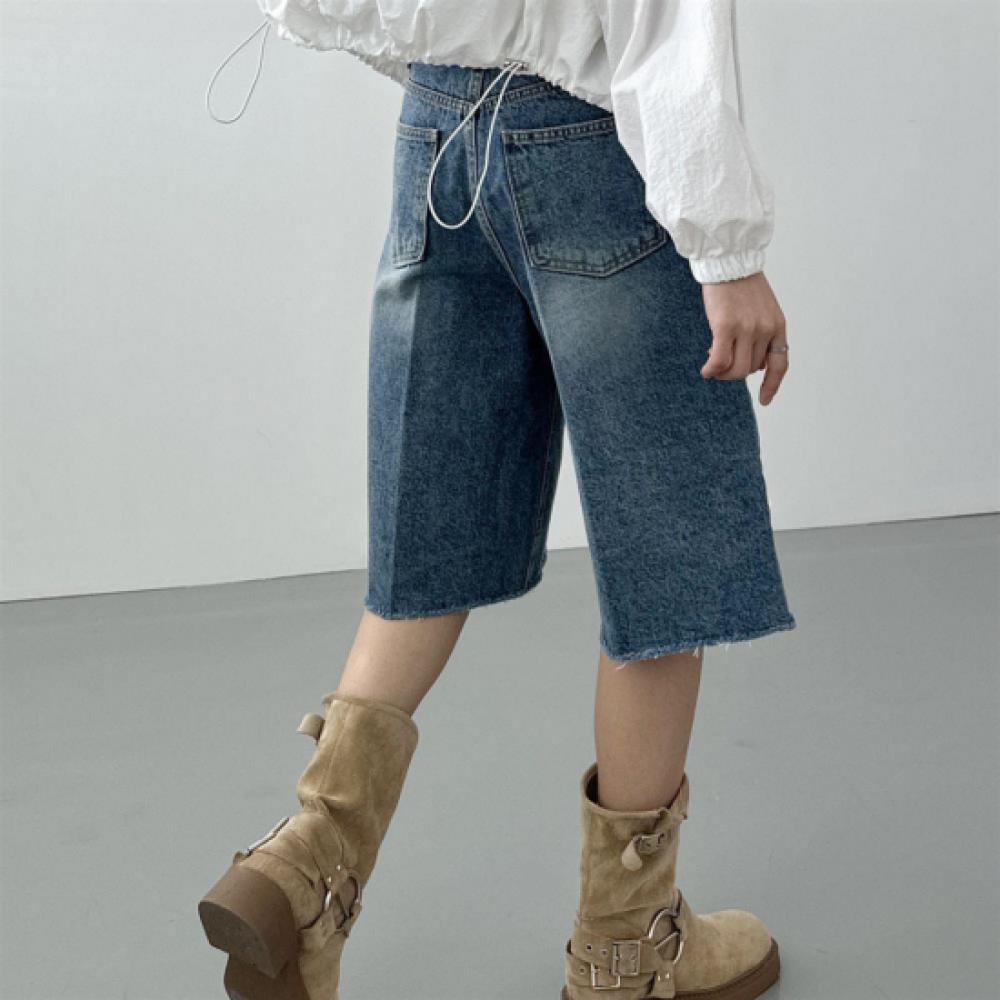 New Arrivals Open Run Cotton Denim Shorts Women Spring Slit Wash