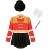 4Pcs Kids Girls Circus Magician Costume Complete Set: Long Sleeve Jumpsuit with Keyhole Back, Top Hat, Gloves & Wand for Halloween Show