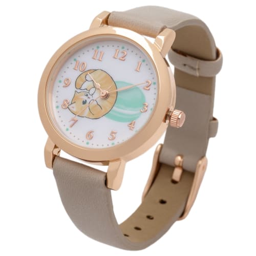 Fieldwork mofusand Women's Analog Watch with Leather Strap, Pastel Colors, Small Round Macaron Watch G, Gray, MSD005-4