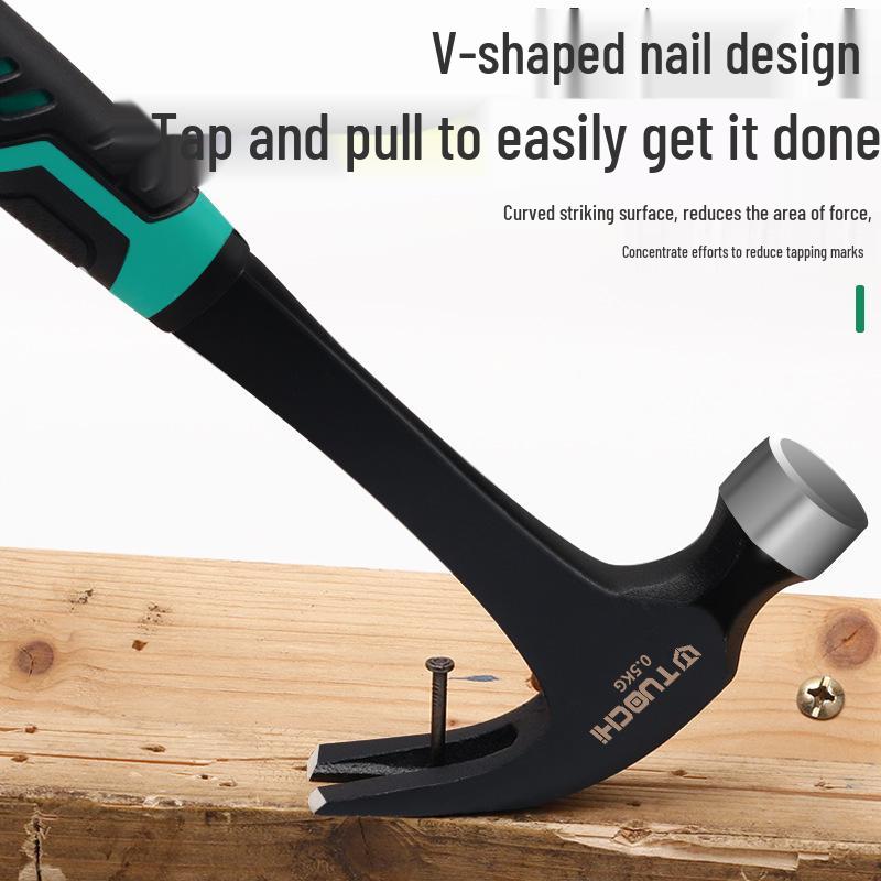 Einteiliger Rundkopf Schafshornhammer: Kleines Eisenbearbeitungswerkzeug mit Nagelauszieher und Eisengriff.