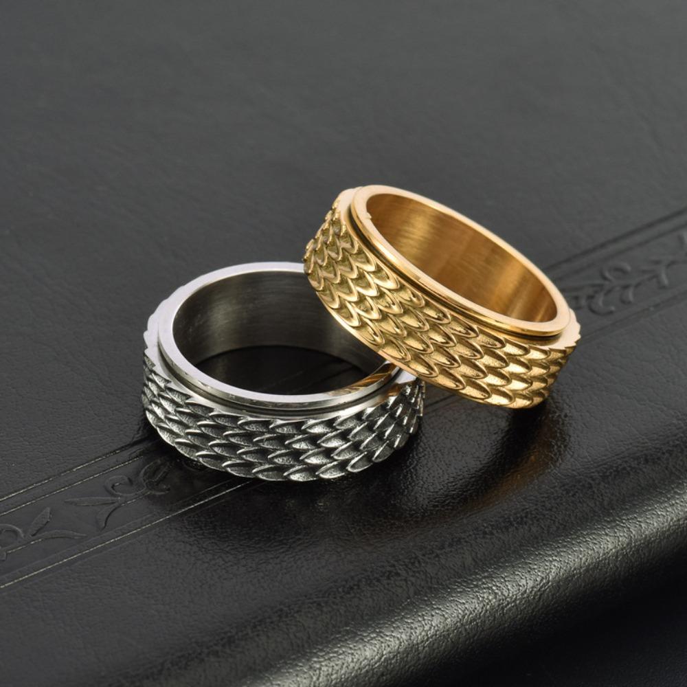 Vintage Mens Stainless Steel Dragon Scale Rotating Ring Fashion Minimalist Trendy Index Finger Accessory