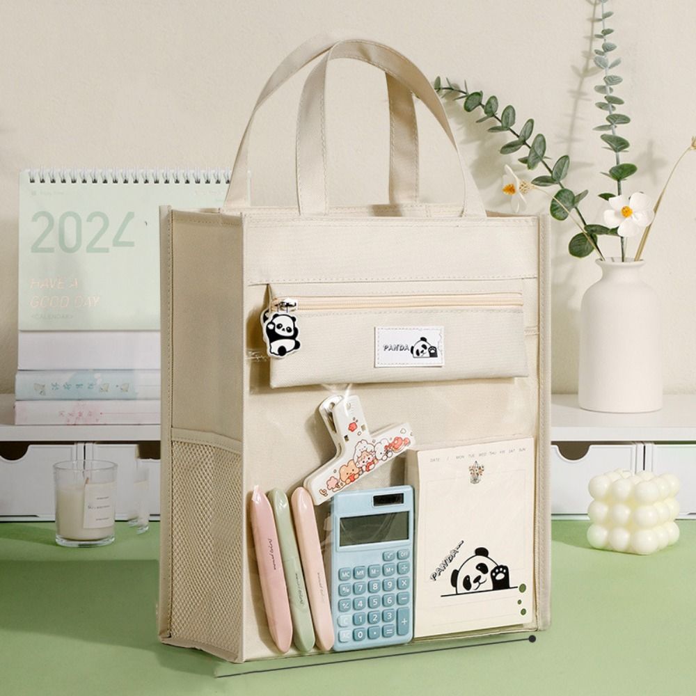Multiple Pockets Cartoon Tote Bag Panda Dog Shoulder Handbag Cute Student Tutorial Bag Shopping