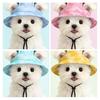 Pet Sun Hat Drawstring Adjustable Tie-Dye Denim Pet Hat Breathable Sun Protection Hat with Ear Holes for Dogs And Cats