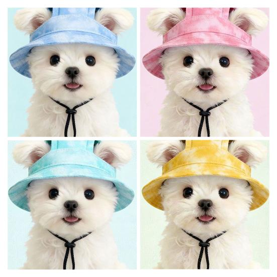 Pet Sun Hat Drawstring Adjustable Tie-Dye Denim Pet Hat Breathable Sun Protection Hat with Ear Holes for Dogs And Cats