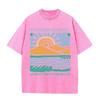 2026 Vintage Sunrise Mountain Lake Landscape Graphic Black Acid Washed T Shirt Retro Outdoor Inspirational Slogan Oversized Unis