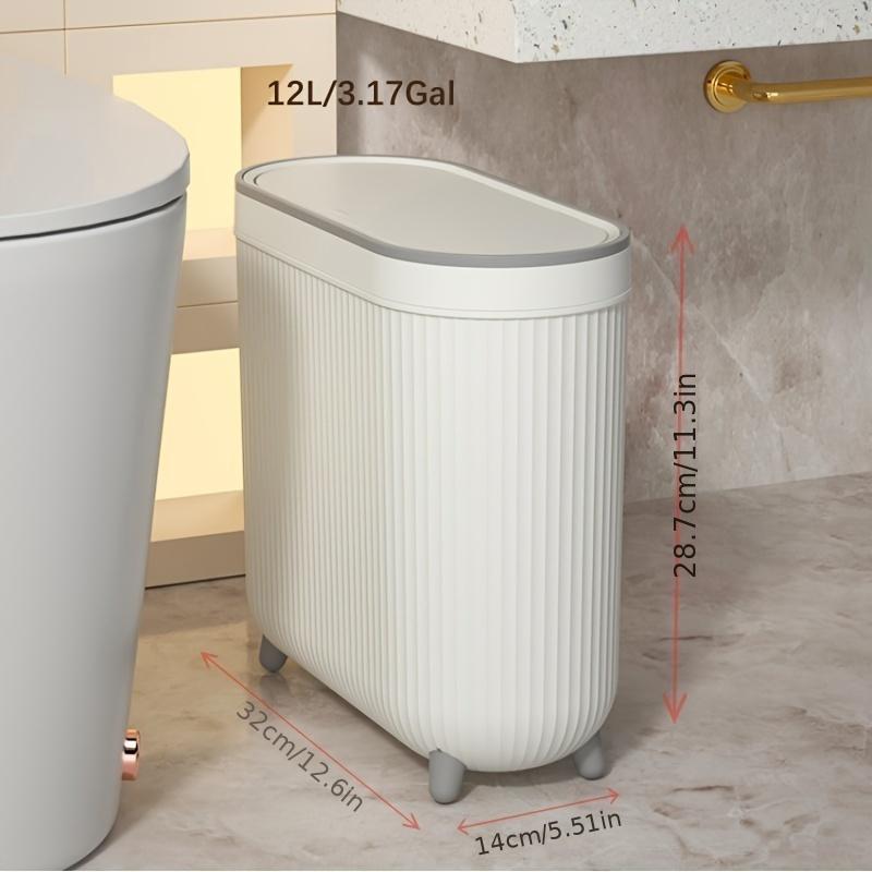 1pc Narrow Gap Trash Can, 12L Toilet Garbage Can With Lid, Household Narrow Slim Rubbish Bin For Living Room Bedroom Bathroom, Office Paper Basket