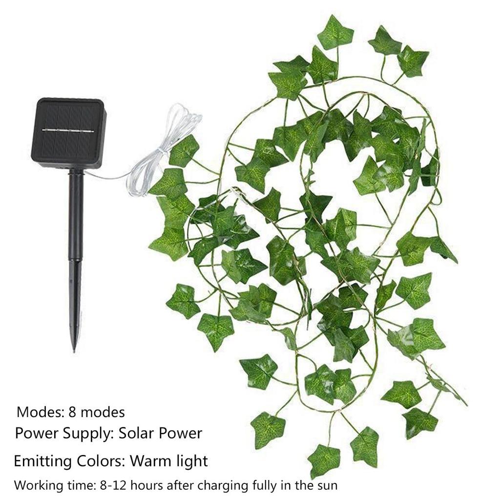 Green Leaf String Lights Solar LED Rattan Garland Ivy Vine Fairy Lights For Garden Party Wedding Terrace Campping Courtyard Decoration