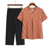 Summer Print Two-Piece Set for Middle-Aged and Elderly Women: Short-Sleeved Top and Grandma Style Outfit