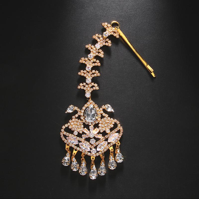 Elegant Geometric Forehead Chain Indian Wedding Decoration Bohemian Tassel Rhinestone Headpiece Women Hair Jewelry