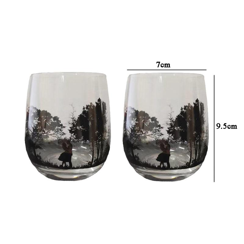 

2pcs Sets Creative Cocktail Glass Brandy Cup Thick Bottomed Whiskey Glass Black Silhouette Pattern Wine Glass Bar Accessories 2pcs