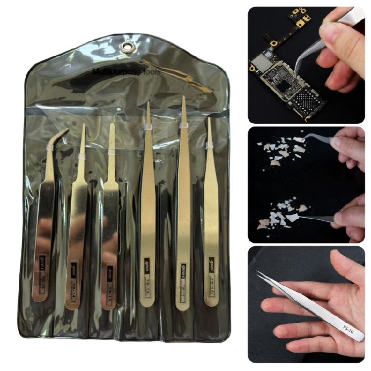 6Piece Stainless Steel Tweezers With Slipproof Grip Designing For Comfortable Use In Various Applications