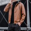 Men's Hooded Leather Jacket Autumn New Korean Style Youth Simple Leather Jacket Trendy Casual Motorcycle Wear Work Jacket