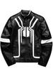Men's European American Embroidered PU Leather Motorcycle Jacket, Black & White Color Block, Youth Casual Workwear.