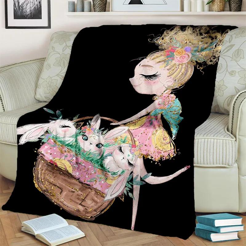 Cute Ballet Girl Ballerina Fairy Cartoon Blanket,soft Throw Blanket for Home Bedroom Bed Sofa Picnic Office Cover Blanket Kids