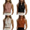 Women Tops Stand Collar Sleeveless Slim Fit Shirt Tops Pure Color Casual Shirt Summer Work Party Date Wear