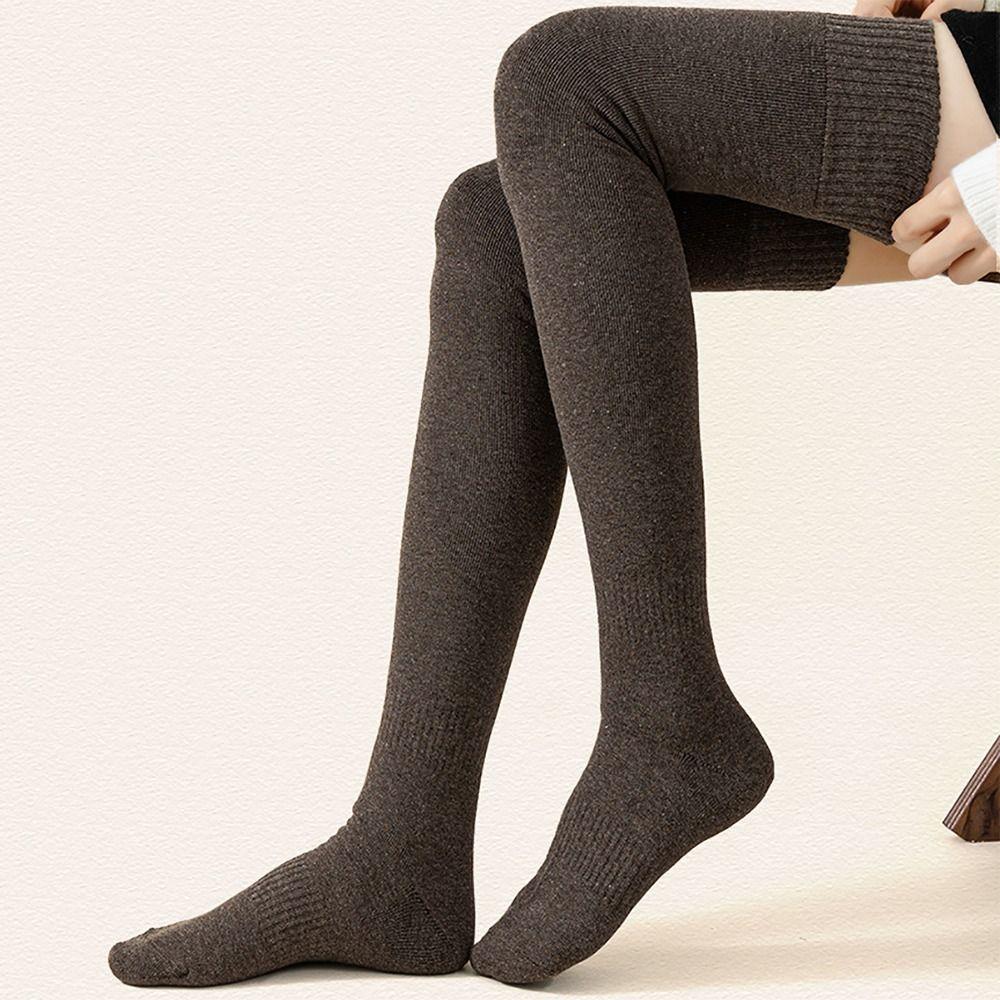 Cotton Knee High Socks High Elasticity Knitted Stocking Long Stockings