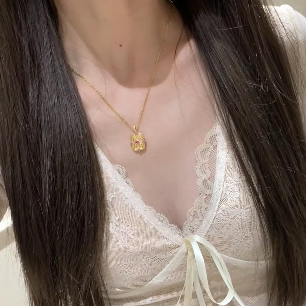 Mittelalterliche Iris Amulett Halskette Damen Nischendesign Beidseitig Tragbar Schild Schlüsselbeinkette