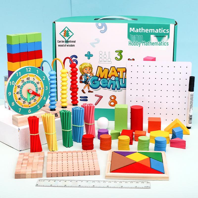 Elementary School Math Teaching Set with Counters and Geometric Solids for Intellectual Development, Grades 1-2