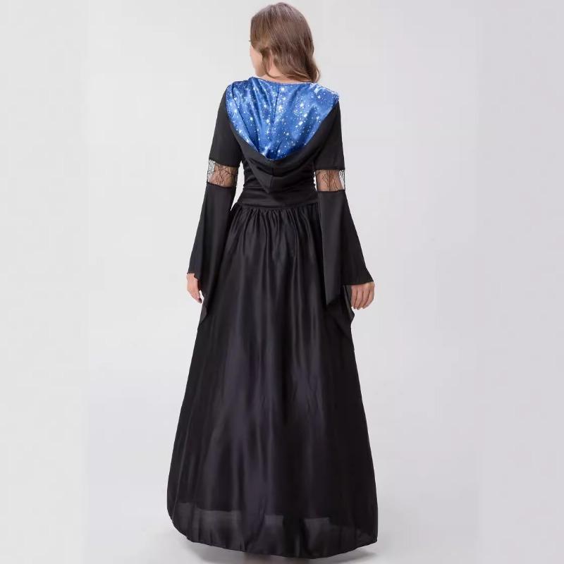 Halloween Costume Masquerade Witch Reaper Cosplay Blue and Black Print Costume