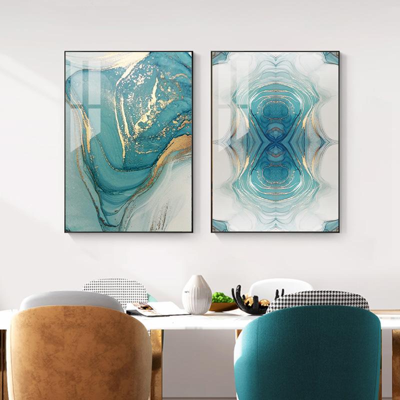 Nordic Luxury Blue Canvas Painting Modern Home Abstract Gold Poster and Print Wall Art Picture for Living Room Decoration No Frame