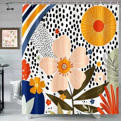 Abstrakter Duschvorhang Floral Modern Blume Bunt Duschvorhänge Stoff Badvorhänge für Badezimmer Haken