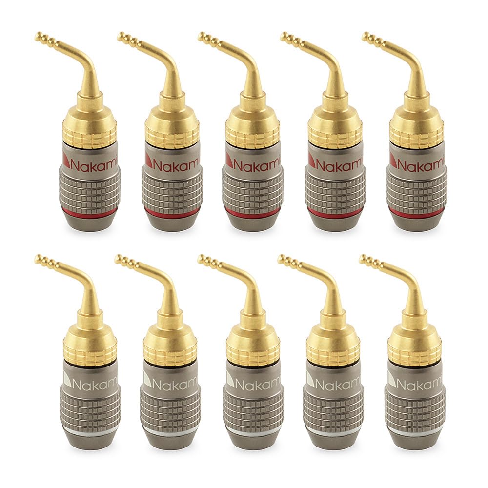 Nakamichi FanLock Excel Series 24k Gold Plated 2mm Pin Plug Banana Spring Clip 10 AWG 18 AWG Gauge Size 4mm for Speaker Amplifier Stereo Home Theater