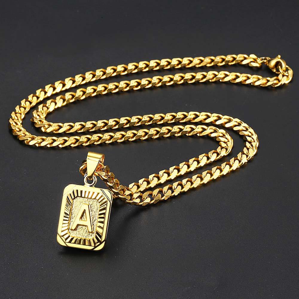 Initial Letter Pendant Necklace Stainless Steel Golden Cuban Chain A-Z Alphabet Name Jewelry For Men Women Gift