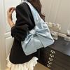 Sweet Bowknot Design Women's Denim Shoulder Bags Commuter Thread Ladies Handbags Casual Lightweight Female Underarm Tote Bag