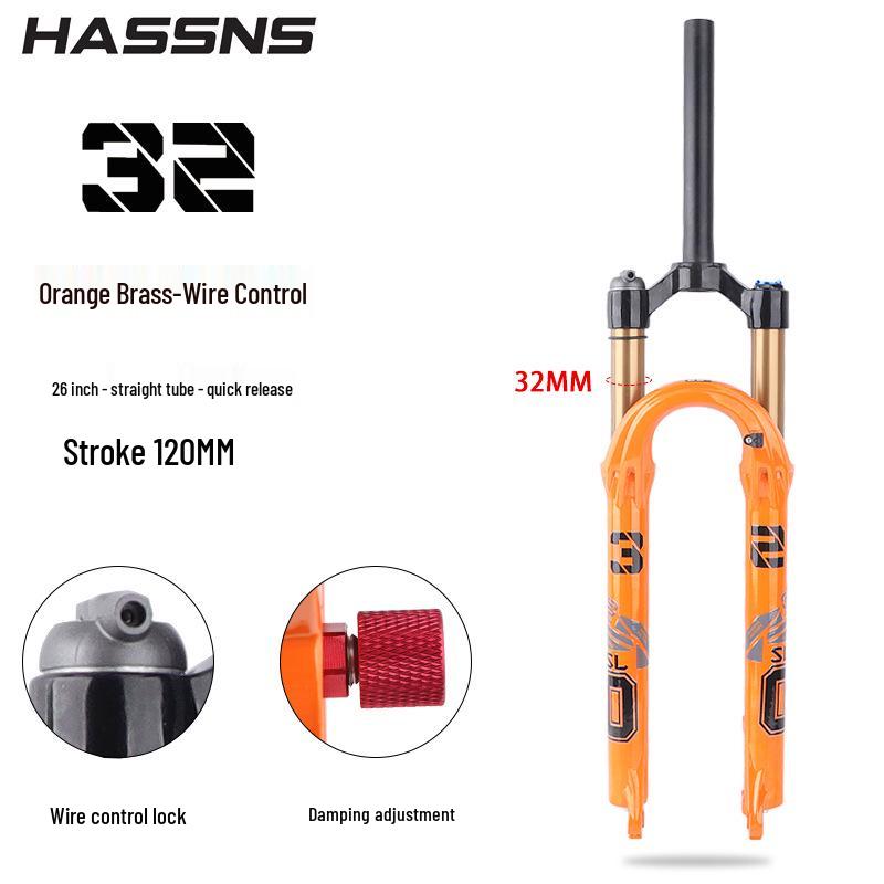 Furcă cu suspensie pe aer pentru bicicletă montană HASSNS cu reglaj de amortizare pentru roți de 26/27.5/29 inch