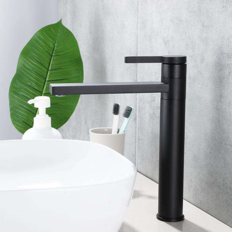 

Смеситель для раковины в ванной комнате, кран для холодной и горячей воды, настенный, одно отверстие и ручка, высокий, смеситель для раковины, хром, черный, золотой чёрный