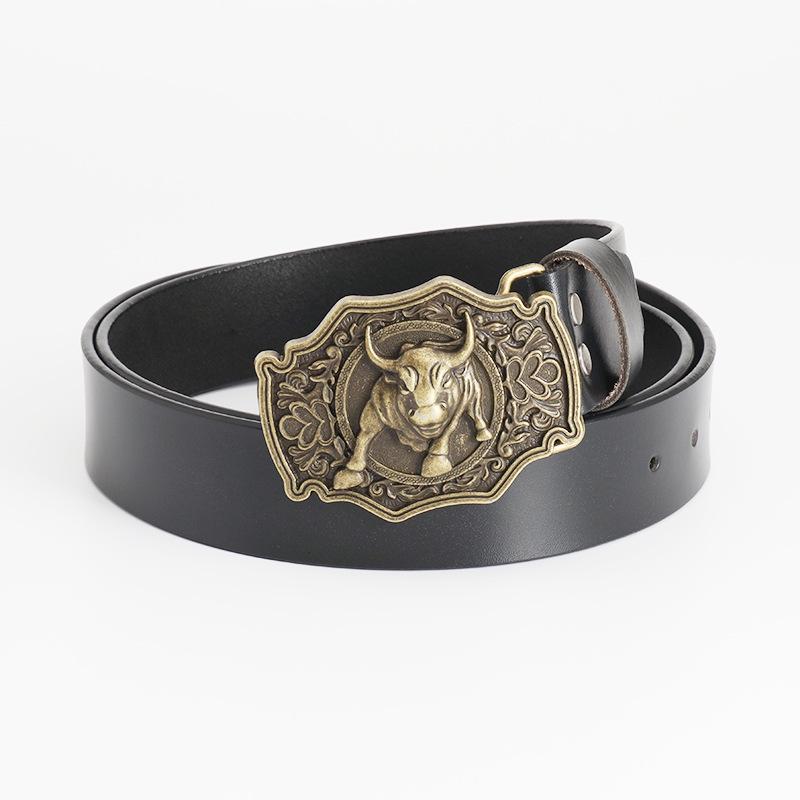 Vintage Bull Head Western Cowboy Men's Leather Belt - Personalized and Stylish
