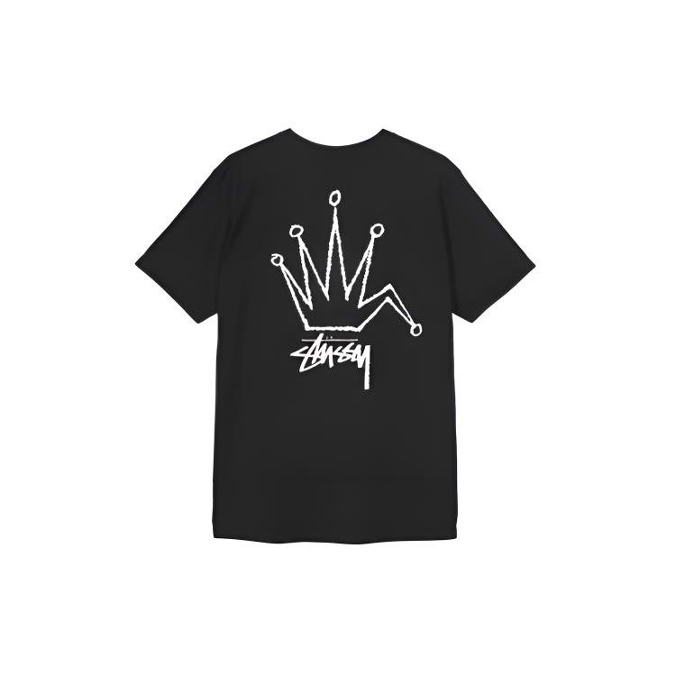 Stussy Old Crown T-Shirt Klassisches Logo Kurzarm Amerikanisches Vintage T-Shirt Unisex Oberteile 1904510-SCHWARZ