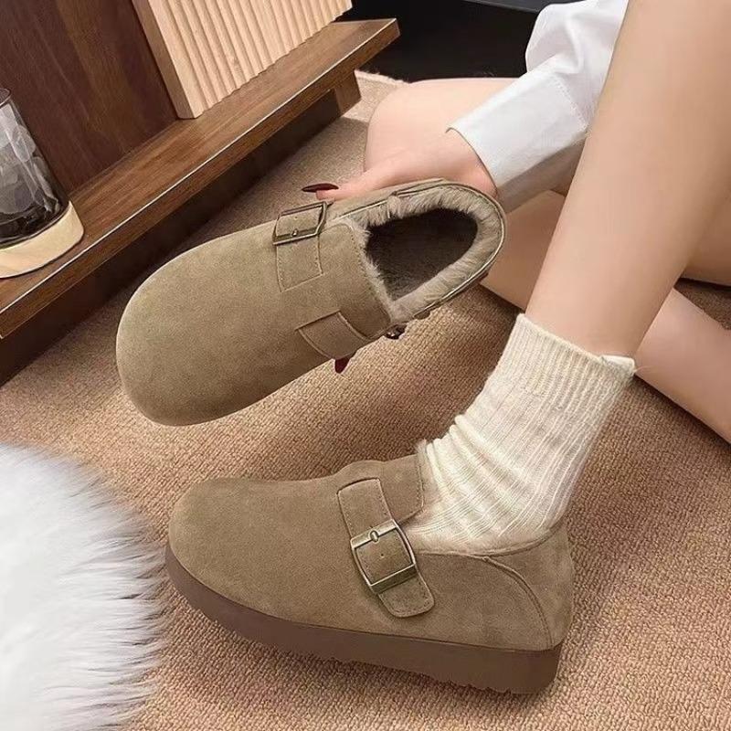 Warm Fleece Full-cover Shoes, Women's Versatile Thick-soled Shoes, Casual One-step Cotton Shoes