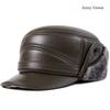 Winter Men's Leather Hat Thicken Leather Sheepskin Baseball Caps With Ears Warm Snapback Dad's Hats Sombrero De Cuero Del Hombre