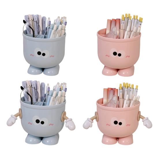 Pen Holder Cartoon Design Macaron Color Desk Organizer Large-capacity Partitioned Desk Caddy Home Office School Decor