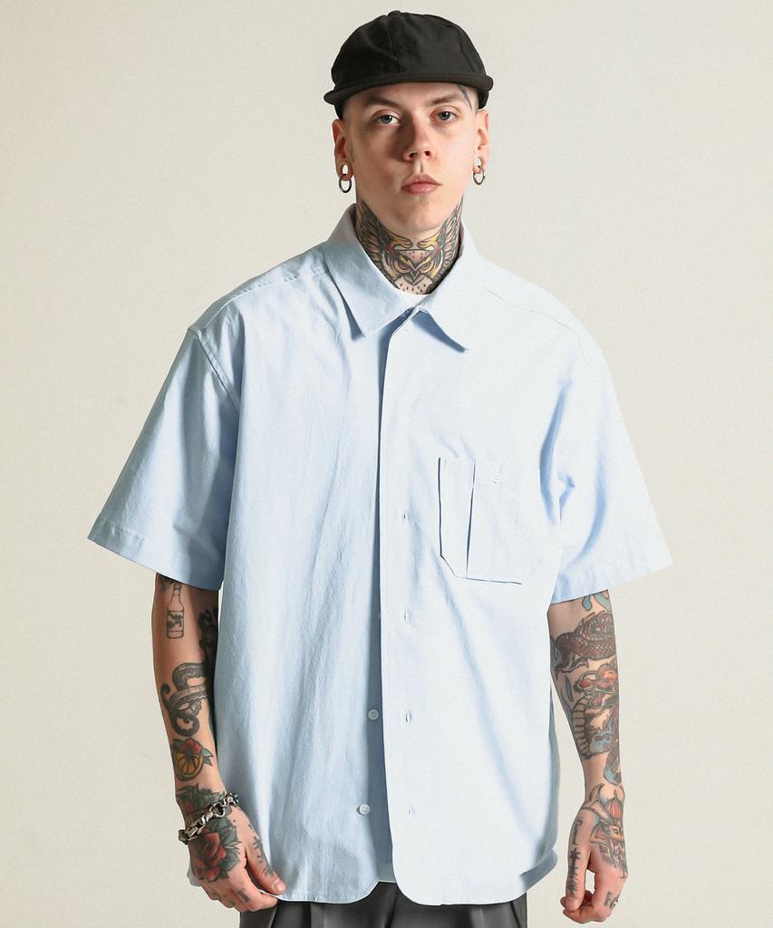STAGE NAME Rd City Boy Washed Cotton Oversized Short Sleeve Shirt_Pale Blue