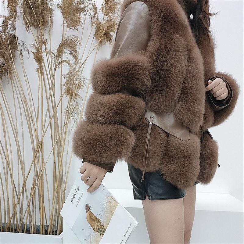 Fashion Sheepskin Coat Genuine Womens Fox Fur Winter