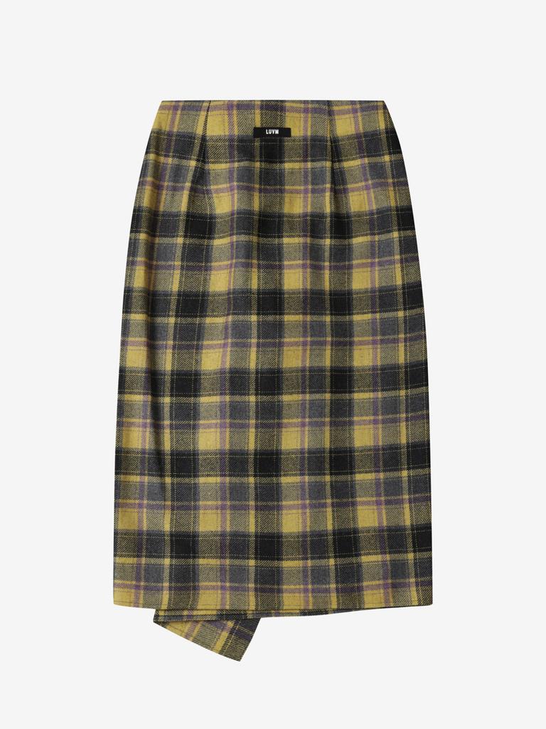Luvm Checked Wrap Wool Skirt_Yellow